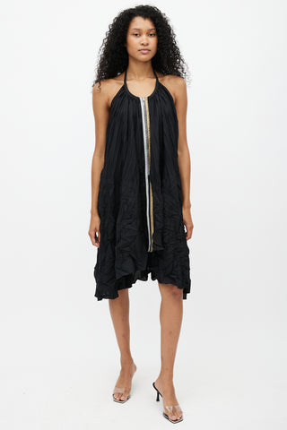 Marie Saint Pierre Black Halter Crinkle Dress