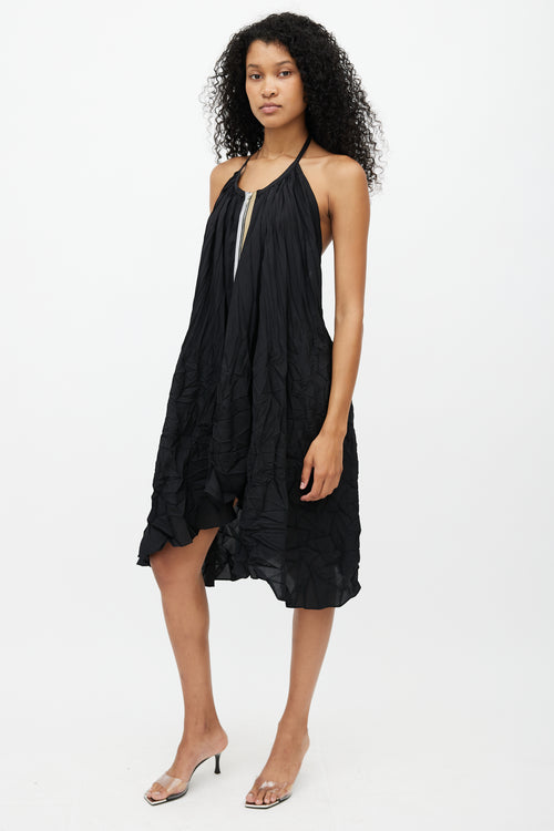 Marie Saint Pierre Black Halter Crinkle Dress