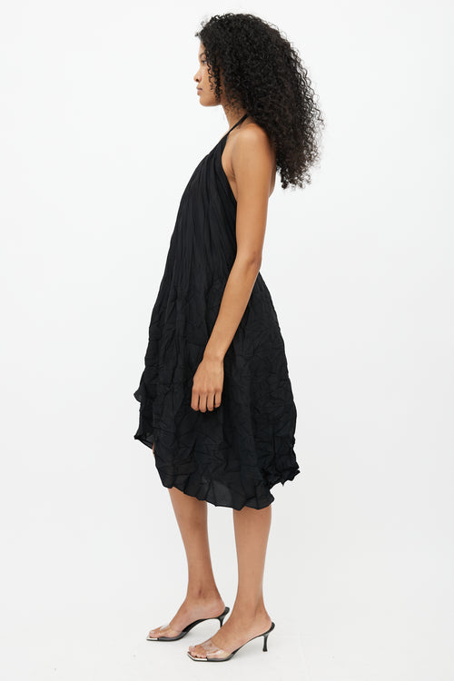 Marie Saint Pierre Black Halter Crinkle Dress