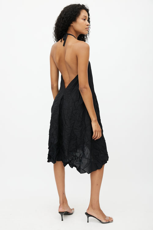 Marie Saint Pierre Black Halter Crinkle Dress