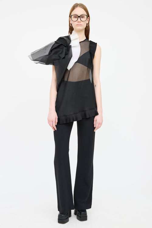 Marie Saint Pierre Black 
White Sheer Pleated Top