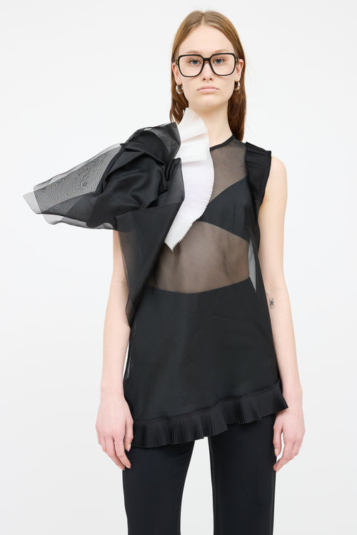 Marie Saint Pierre Black 
White Sheer Pleated Top