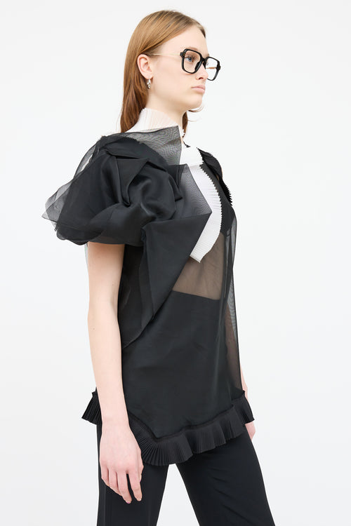 Marie Saint Pierre Black 
White Sheer Pleated Top