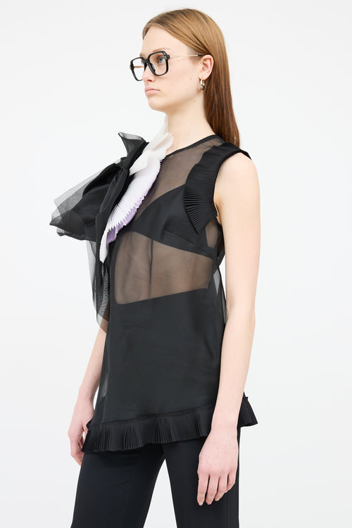 Marie Saint Pierre Black 
White Sheer Pleated Top