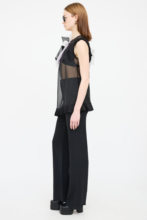 Marie Saint Pierre Black 
White Sheer Pleated Top