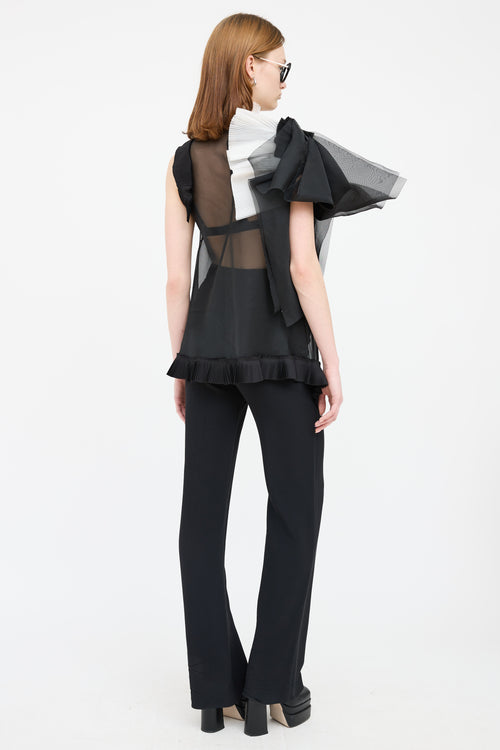 Marie Saint Pierre Black 
White Sheer Pleated Top