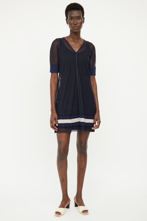 Marie Saint Pierre Navy Mesh Short Sleeve Dress