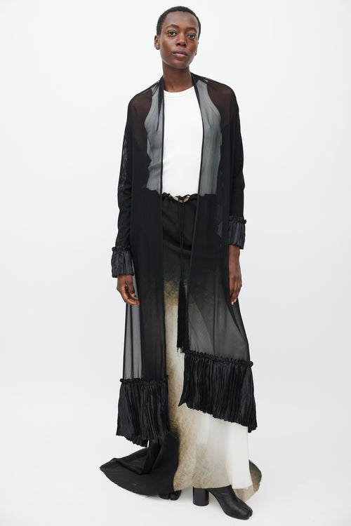 Marie Saint Pierre Black Sheer Mesh Pleated Long Cardigan