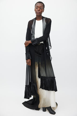 Marie Saint Pierre Black Sheer Mesh Pleated Long Cardigan