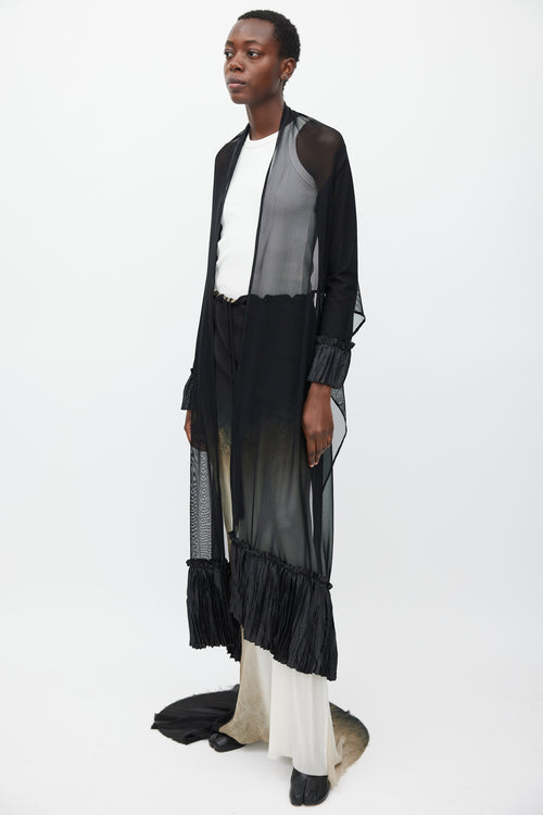 Marie Saint Pierre Black Sheer Mesh Pleated Long Cardigan