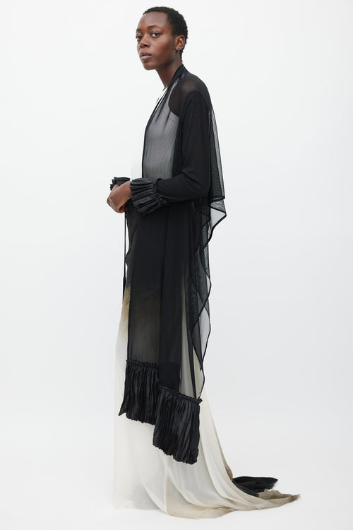 Marie Saint Pierre Black Sheer Mesh Pleated Long Cardigan