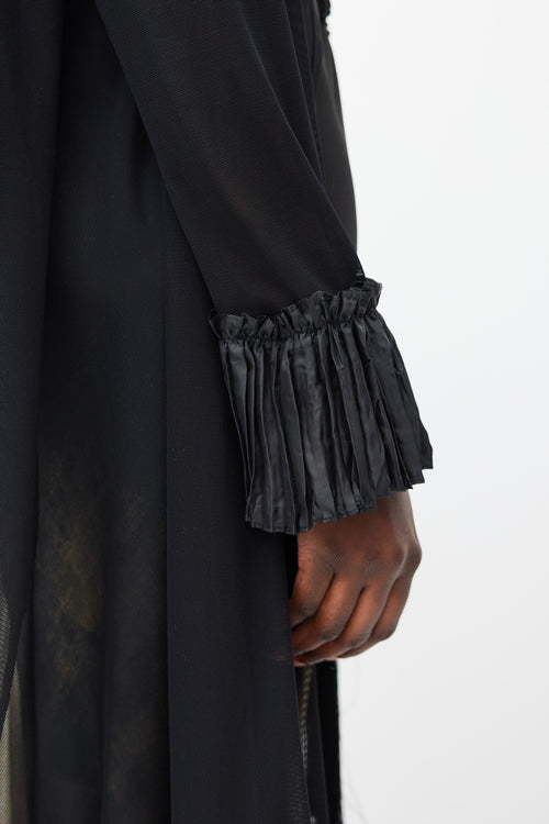 Marie Saint Pierre Black Sheer Mesh Pleated Long Cardigan