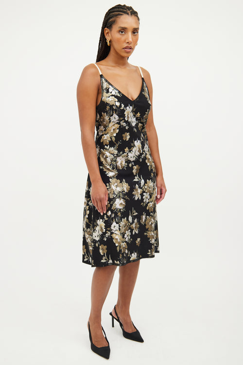 Marie Saint Pierre Black Floral Sleeveless Dress