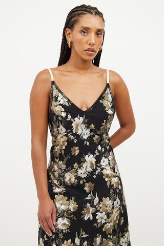 Marie Saint Pierre Black Floral Sleeveless Dress