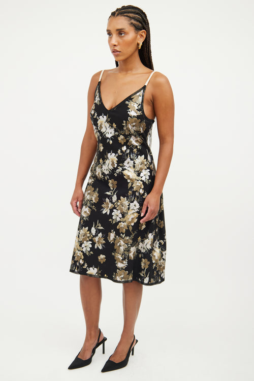 Marie Saint Pierre Black Floral Sleeveless Dress