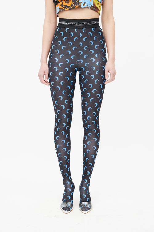 Marine Serre Black 
Blue Monogram Tights