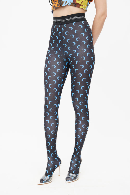 Marine Serre Black 
Blue Monogram Tights