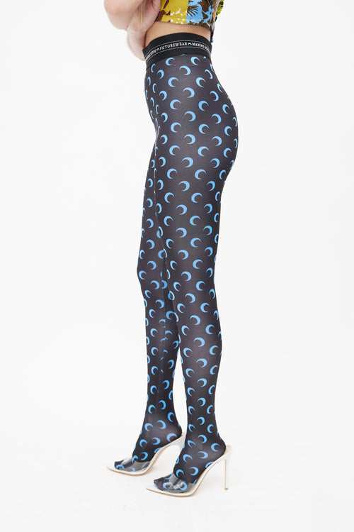 Marine Serre Black 
Blue Monogram Tights