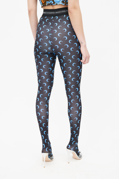 Marine Serre Black 
Blue Monogram Tights