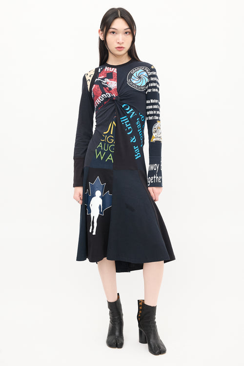 Marine Serre Black 
Multicolour Regenerated Graphic Midi Dress