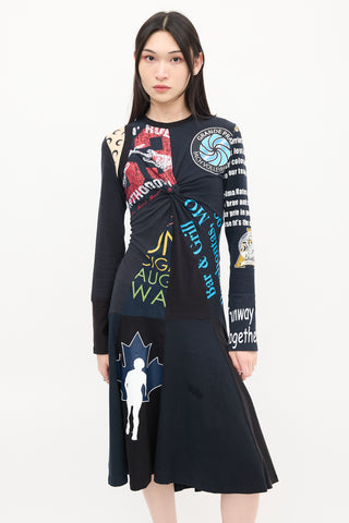 Marine Serre Black 
Multicolour Regenerated Graphic Midi Dress