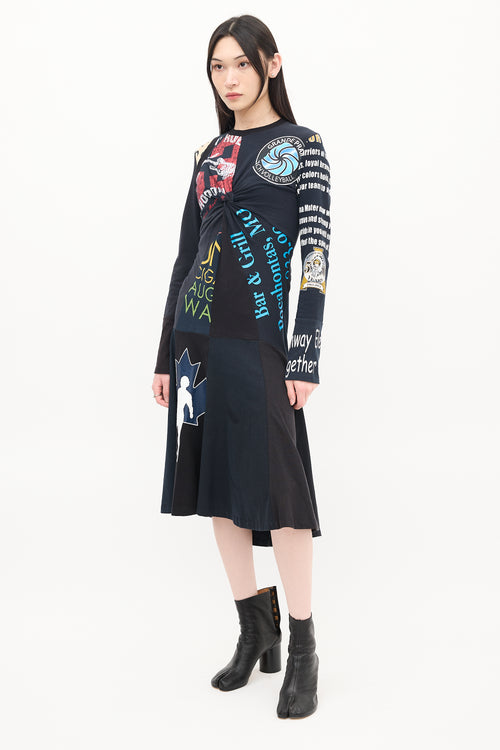 Marine Serre Black 
Multicolour Regenerated Graphic Midi Dress