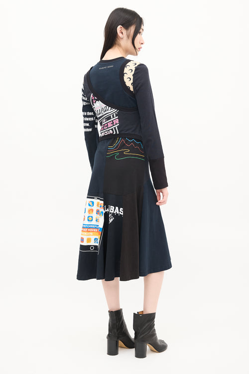 Marine Serre Black 
Multicolour Regenerated Graphic Midi Dress