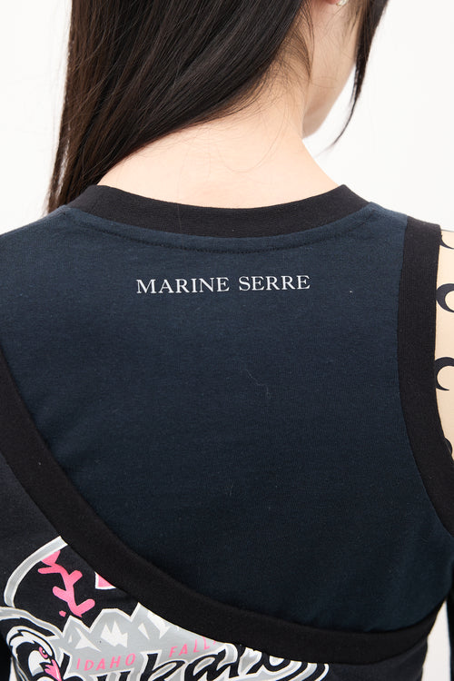 Marine Serre Black 
Multicolour Regenerated Graphic Midi Dress