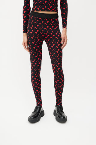 Marine Serre Black 
Red Moon Stirrup Legging