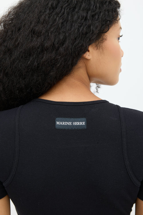 Marine Serre Black 
White Logo Ribbed Bodysuit