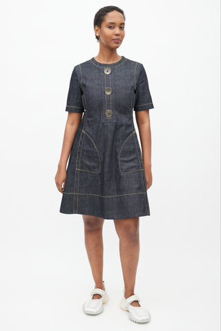 Marni Navy 
Yellow Denim Contrast Stitch Dress