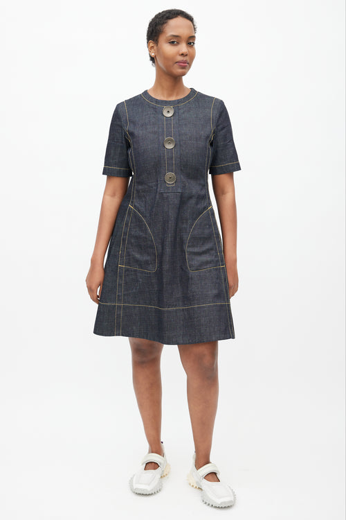 Marni Navy 
Yellow Denim Contrast Stitch Dress