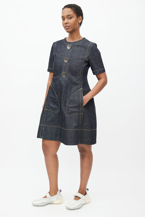 Marni Navy 
Yellow Denim Contrast Stitch Dress