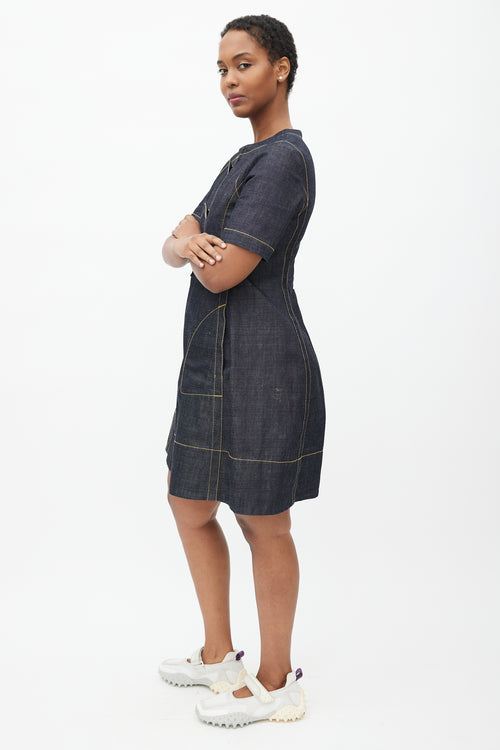 Marni Navy 
Yellow Denim Contrast Stitch Dress