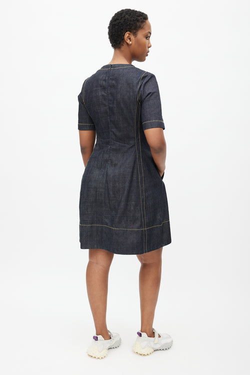 Marni Navy 
Yellow Denim Contrast Stitch Dress