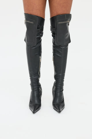 Mario Bologna Black Leather Knee High Pocket Boot