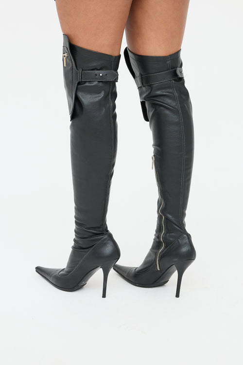 Mario Bologna Black Leather Knee High Pocket Boot