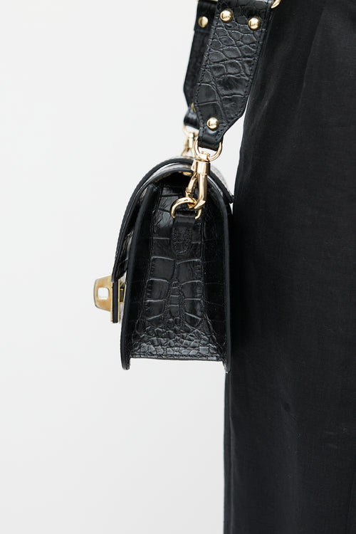 Mario Valentino Black Yasmine Embossed Leather Bag