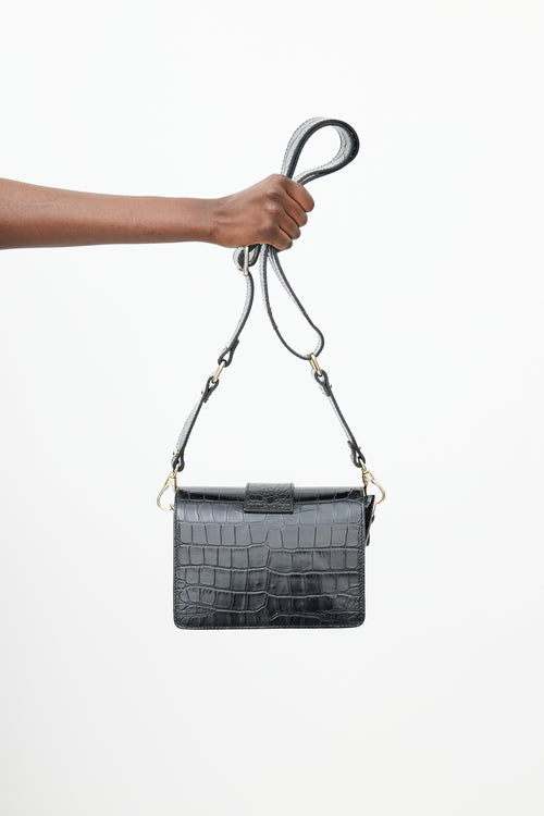 Mario Valentino Black Yasmine Embossed Leather Bag