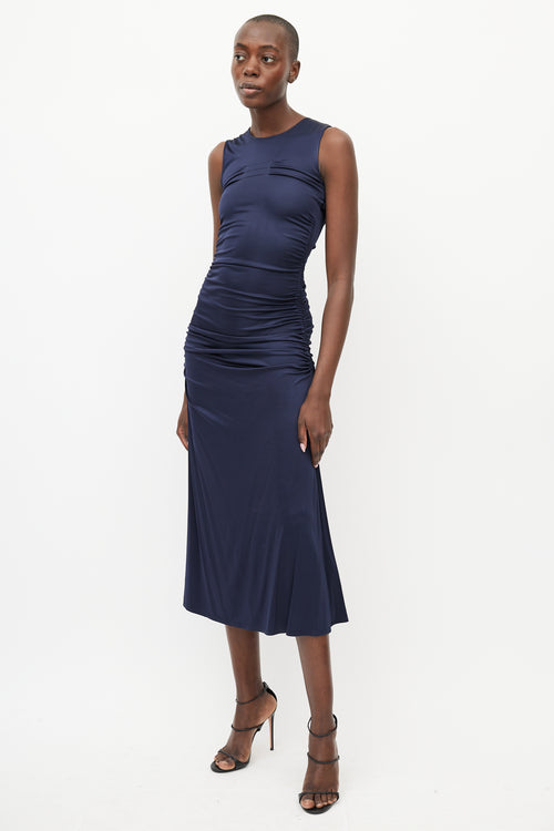 By Malene Birger Navy Ruched Cut Out Dress