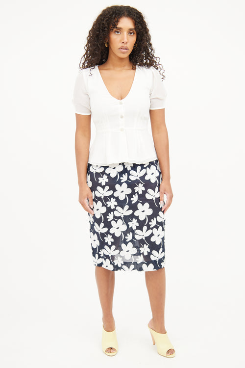 Marni Navy 
White Floral Print Skirt