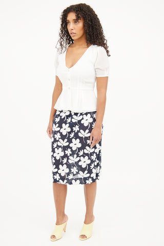 Marni Navy 
White Floral Print Skirt