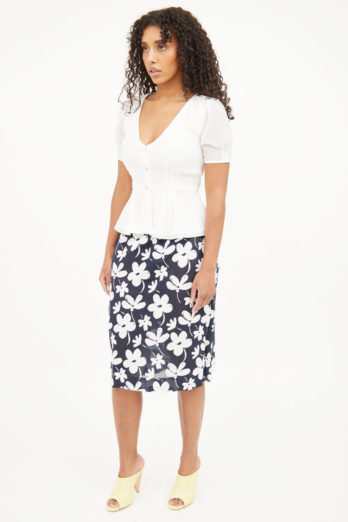 Marni Navy 
White Floral Print Skirt