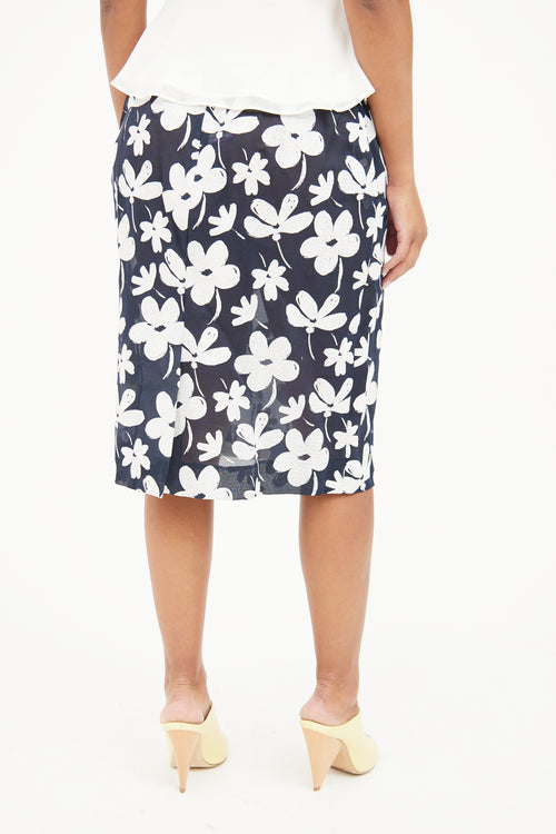 Marni Navy 
White Floral Print Skirt