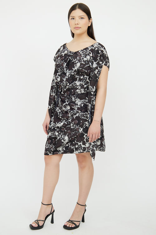 Marni Black 
White Floral Silk Blend Dress