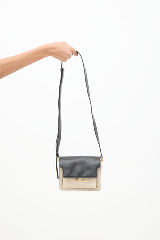 Marni Beige 
Black Leather Mini Soft Trunk Crossbody Bag