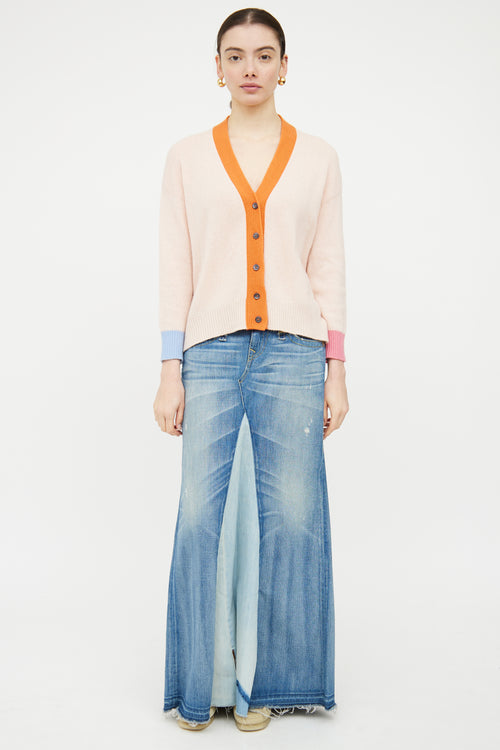 Marni Pink 
Orange Cashmere Knit Panelled Cardigan