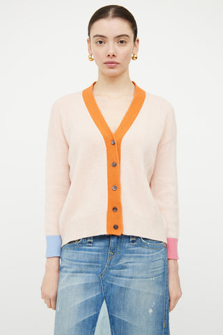 Marni Pink 
Orange Cashmere Knit Panelled Cardigan