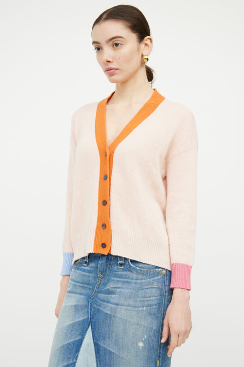 Marni Pink 
Orange Cashmere Knit Panelled Cardigan