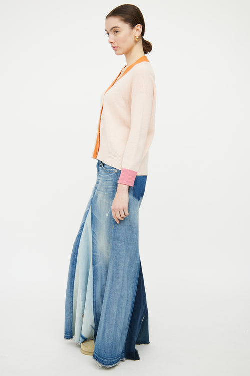 Marni Pink 
Orange Cashmere Knit Panelled Cardigan